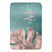 Elegant Roos Gold Palm Green Leaf Monogram Badmat (Voorkant Verticaal)
