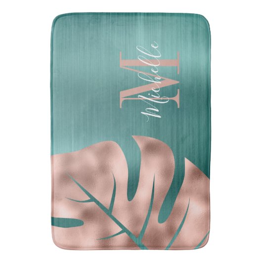 Elegant Roos Gold Palm Green Leaf Monogram Badmat (Voorkant Verticaal)