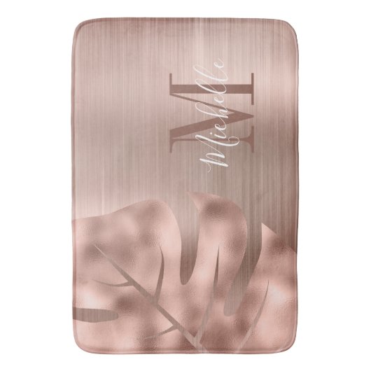 Elegant Roos Gold Palm Leaf Monogram Badmat (Voorkant Verticaal)