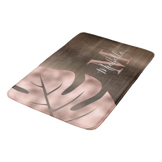 Elegant Roos Gold Palm Leaf Monogram Badmat (Gekanteld)