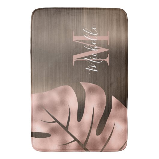Elegant Roos Gold Palm Leaf Monogram Badmat (Voorkant Verticaal)