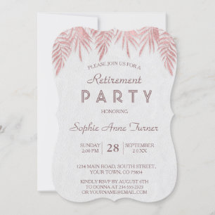 Elegant Roos Gold Palm Leaves Retirement Party Kaart