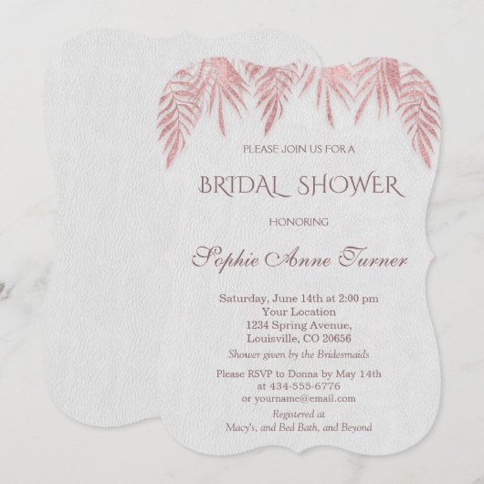 Elegant Roos Gold Palm Leaves Vrijgezellenfeest Kaart (Voorkant / Achterkant)