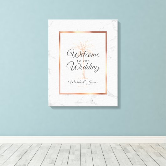 Elegant Roos Gold Palm Tree Marble Weddenschap Wel Canvas Afdruk (Insitu (Houten vloer))