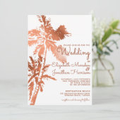 Elegant Roos Gold Palm Trees Tropical Wedding Kaart (Staand voorkant)