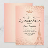 Elegant Roos Gold Paris Nachtthema Quinceanera Kaart (Voorkant / Achterkant)