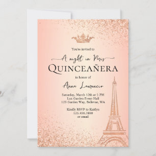Elegant Roos Gold Paris Nachtthema Quinceanera Kaart