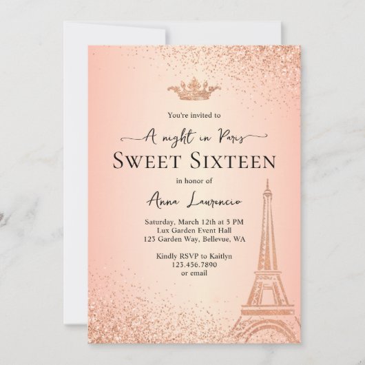 Elegant Roos Gold Paris Theme Sweet 16 Verjaardag Kaart (Voorkant)