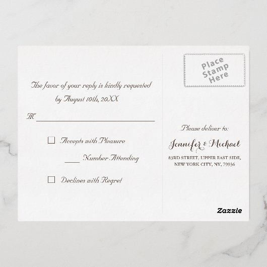 Elegant Roos Gold Party Wedding Response RSVP Folie Uitnodiging Briefkaart (Achterkant)