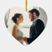 Elegant Roos Gold Passen getrouwd Weddenfoto Keramisch Ornament (Voorkant)