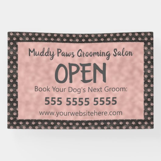 Elegant Roos Gold Paw Drukt Pet Business af Spandoek (Horizontaal)