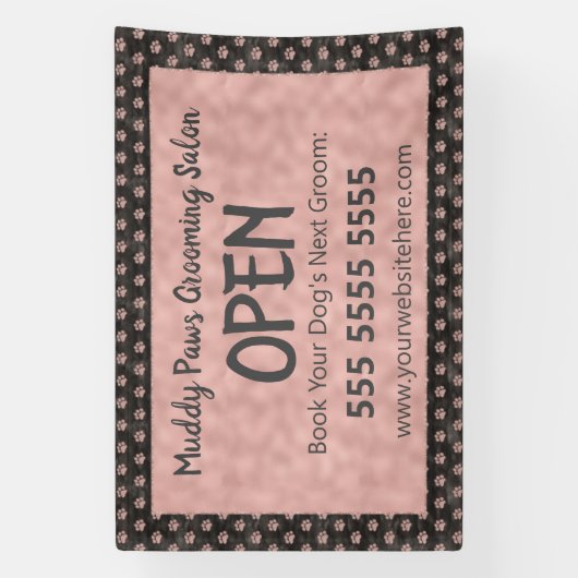 Elegant Roos Gold Paw Drukt Pet Business af Spandoek (Verticaal)