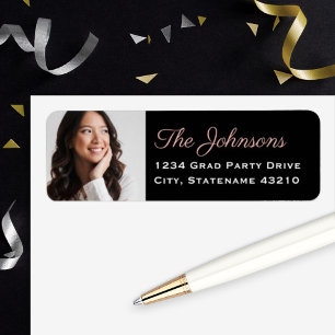 Elegant Roos Gold Photo Afstuderen Return Address Etiket