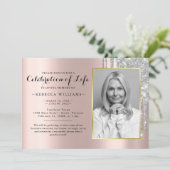 Elegant Roos Gold Photo Celebration of life Kaart (Staand voorkant)