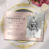 Elegant Roos Gold Photo Celebration of life Kaart