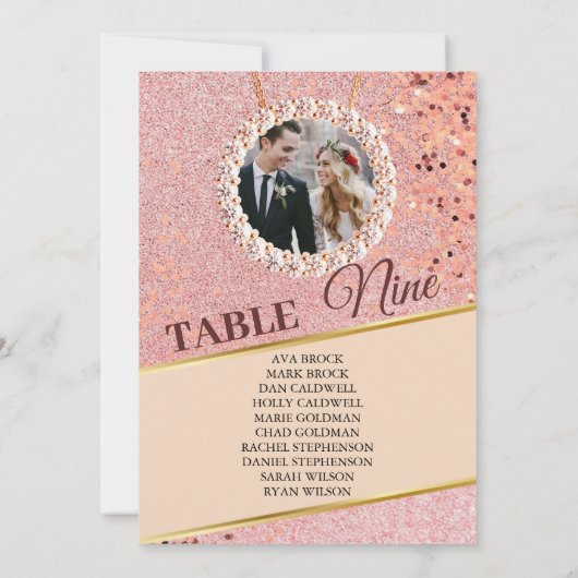 Elegant Roos Gold Photo Seating Chart Kaart (Achterkant)