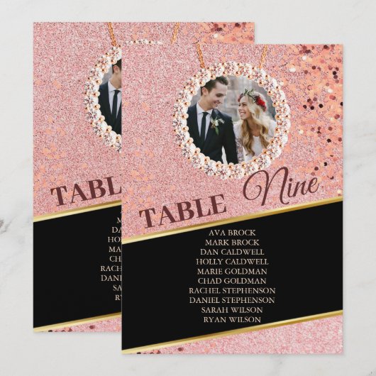 Elegant Roos Gold Photo Seating Chart Kaart (Voorkant / Achterkant)