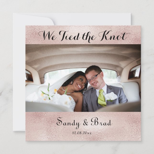 Elegant Roos Gold Photo Wedding Announding (Voorkant)