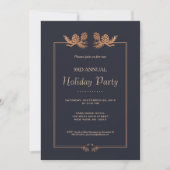 Elegant Roos Gold Pine Cones on Navy Holiday Party Kaart (Voorkant)