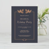 Elegant Roos Gold Pine Cones on Navy Holiday Party Kaart (Staand voorkant)