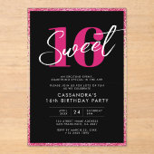 Elegant Roos Gold Pink & Black Sweet 16 Verjaardag Acryl Uitnodigingen (Voorkant)