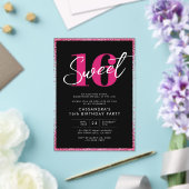 Elegant Roos Gold Pink & Black Sweet 16 Verjaardag Acryl Uitnodigingen (Insitu (Huwelijk))