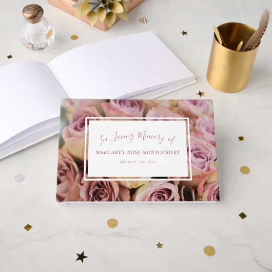 Elegant Roos Gold Pink en White in Loating Memory Gastenboek (Voorkant open)