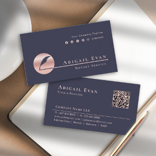 Elegant Roos Gold Pink Feather Logo Notary Service Visitekaartje