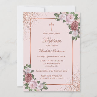 Elegant Roos Gold Pink Floral Girl Baptisme Kaart