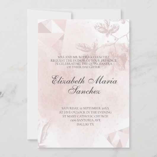 Elegant Roos Gold Pink Floral Quinceañera Kaart (Voorkant)