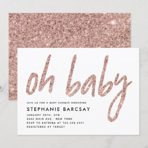 Elegant Roos Gold Pink Glitter Baby shower Kaart