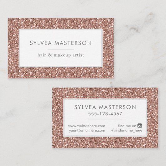 Elegant Roos Gold Pink Glitter Modern Minimum Visitekaartje (Voorkant / Achterkant)