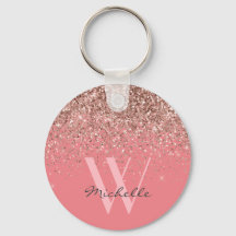 Elegant Roos Gold Pink Glitter Monogram Naam