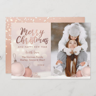 Elegant Roos Gold Pink-kerstornamesfoto Feestdagenkaart