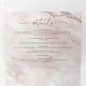 Elegant Roos Gold Pink Metallic Marmer Weddenschap Drieluik Uitnodiging (Binnenzijde eerst)