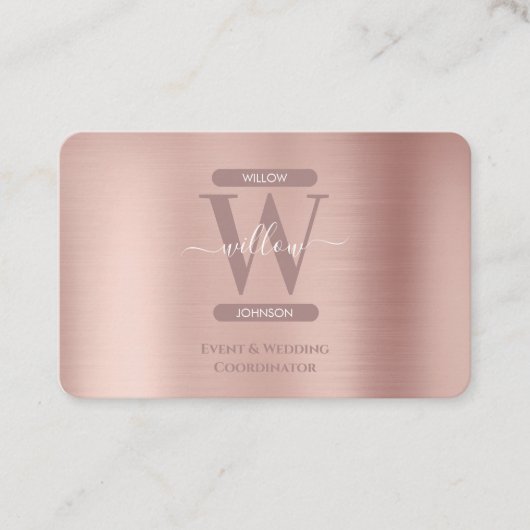 Elegant Roos Gold Pink Monogram Sociale Media Pict Visitekaartje (Voorkant)