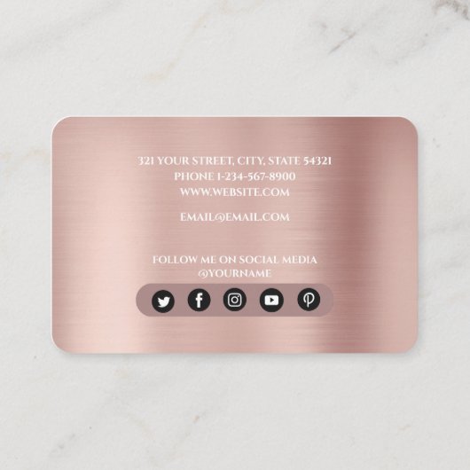 Elegant Roos Gold Pink Monogram Sociale Media Pict Visitekaartje (Achterkant)