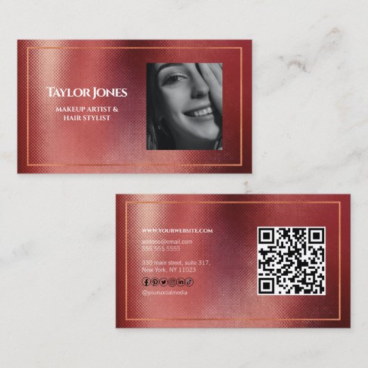 Elegant Roos Gold QR-code Makeup Hair Beauty Foto Visitekaartje (Voorkant / Achterkant)
