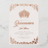 Elegant Roos Gold Quinceañera Crown Folie Uitnodiging (Voorkant)