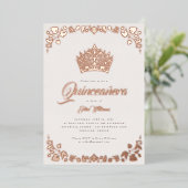 Elegant Roos Gold Quinceañera Crown Folie Uitnodiging (Staand Voorkant)