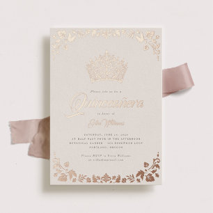 Elegant Roos Gold Quinceañera Crown Folie Uitnodiging