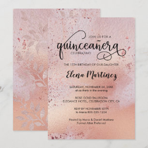 Elegant Roos Gold Quinceanera Sweet 15 Party Kaart