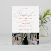 Elegant Roos Gold Script 3 Foto Graduparty Folie Uitnodiging (Staand Voorkant)