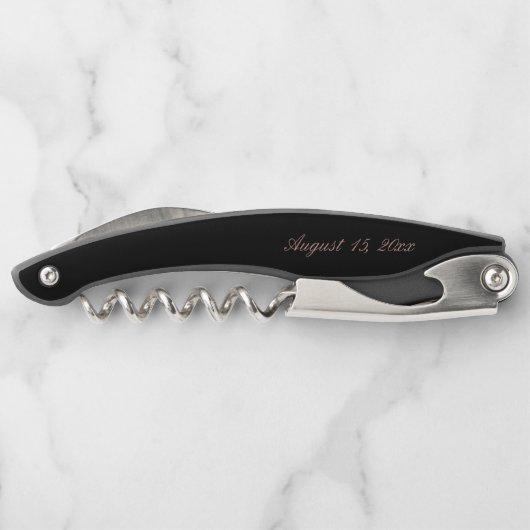 Elegant Roos Gold Script Calligraphy Black Wedding Kurkentrekker (Achterkant)