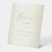 Elegant Roos Gold Script Champagne Weddenschap Wel Reclamebord Met Voetstuk (Voorkant)