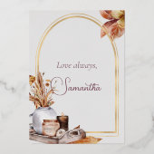 Elegant Roos Gold Script Harvest Home Décor Items Folie Feestdagenkaart (Achterkant)