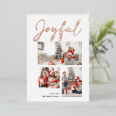 Elegant Roos Gold Script JOYFUL Modern Beige Photo Folie Feestdagenkaart (Staand Voorkant)