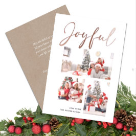 Elegant Roos Gold Script JOYFUL Modern Beige Photo Folie Feestdagenkaart