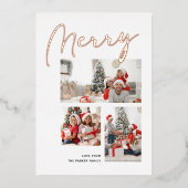 Elegant Roos Gold Script MERRY Modern Beige Photo Folie Feestdagenkaart (Voorkant)