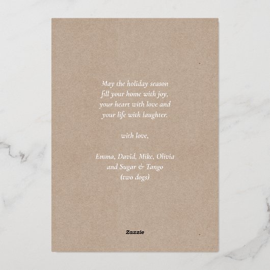 Elegant Roos Gold Script MERRY Modern Beige Photo Folie Feestdagenkaart (Achterkant)